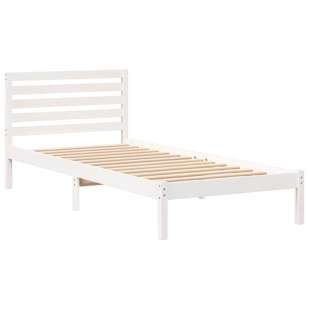 Sengestel med hovedgærde Hvid 90 x 220 cm Massiv fyrretræ