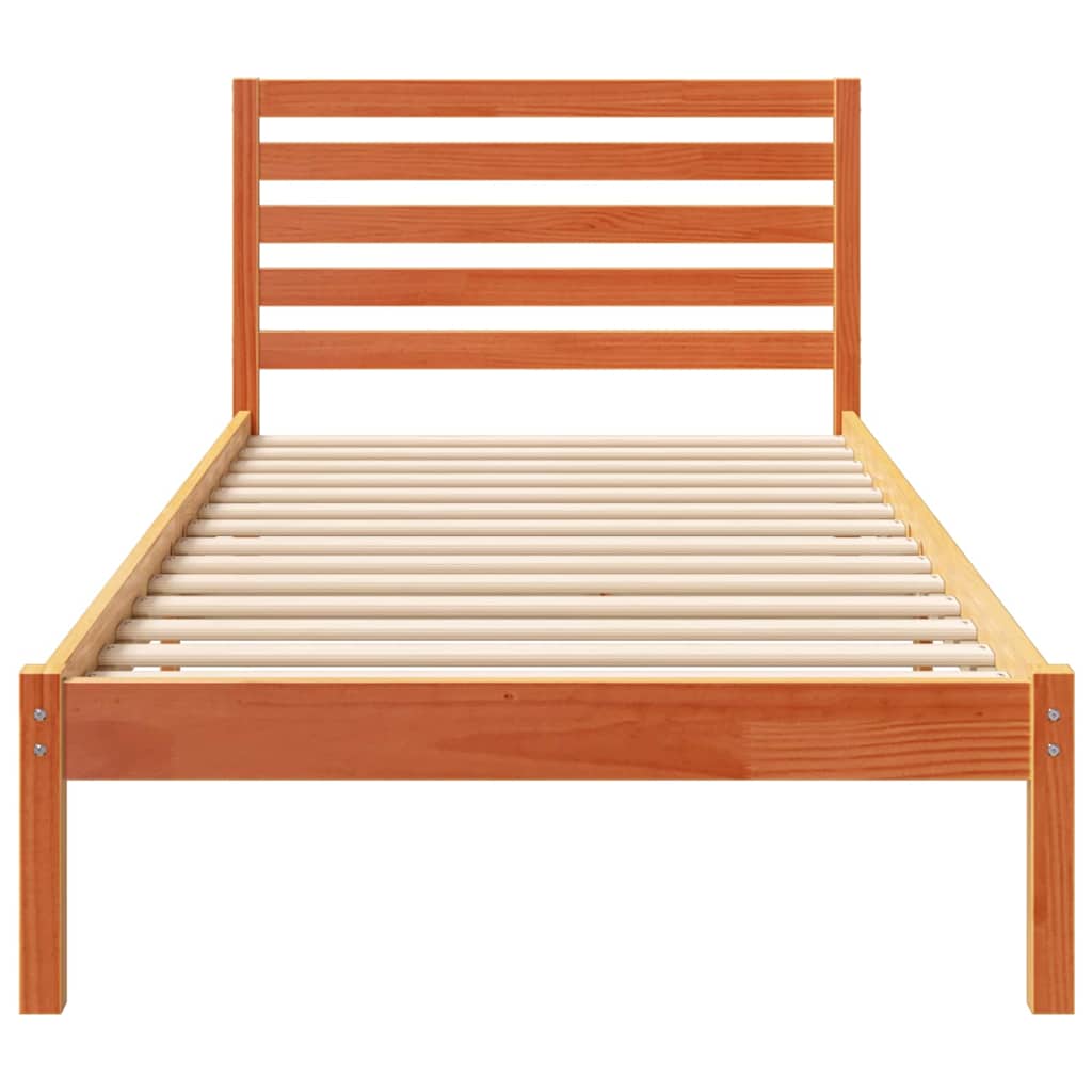 Sengestel med hovedgærde Voks brun 90 x 220 cm Massiv fyrretræ