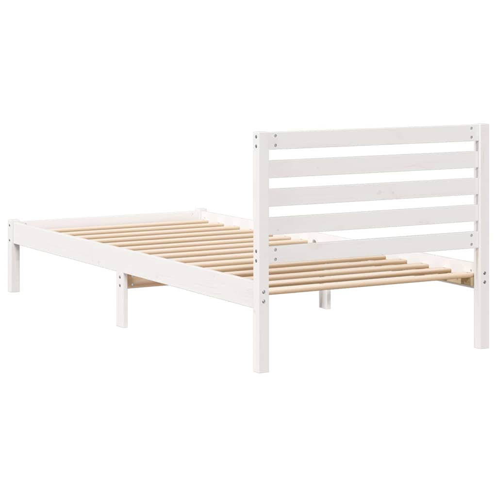 Sengestel med hovedgærde Hvid 100 x 220 cm Massiv fyrretræ