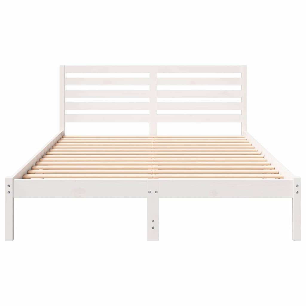Sengestel med hovedgærde Hvid 140 x 220 cm Massiv fyrretræ