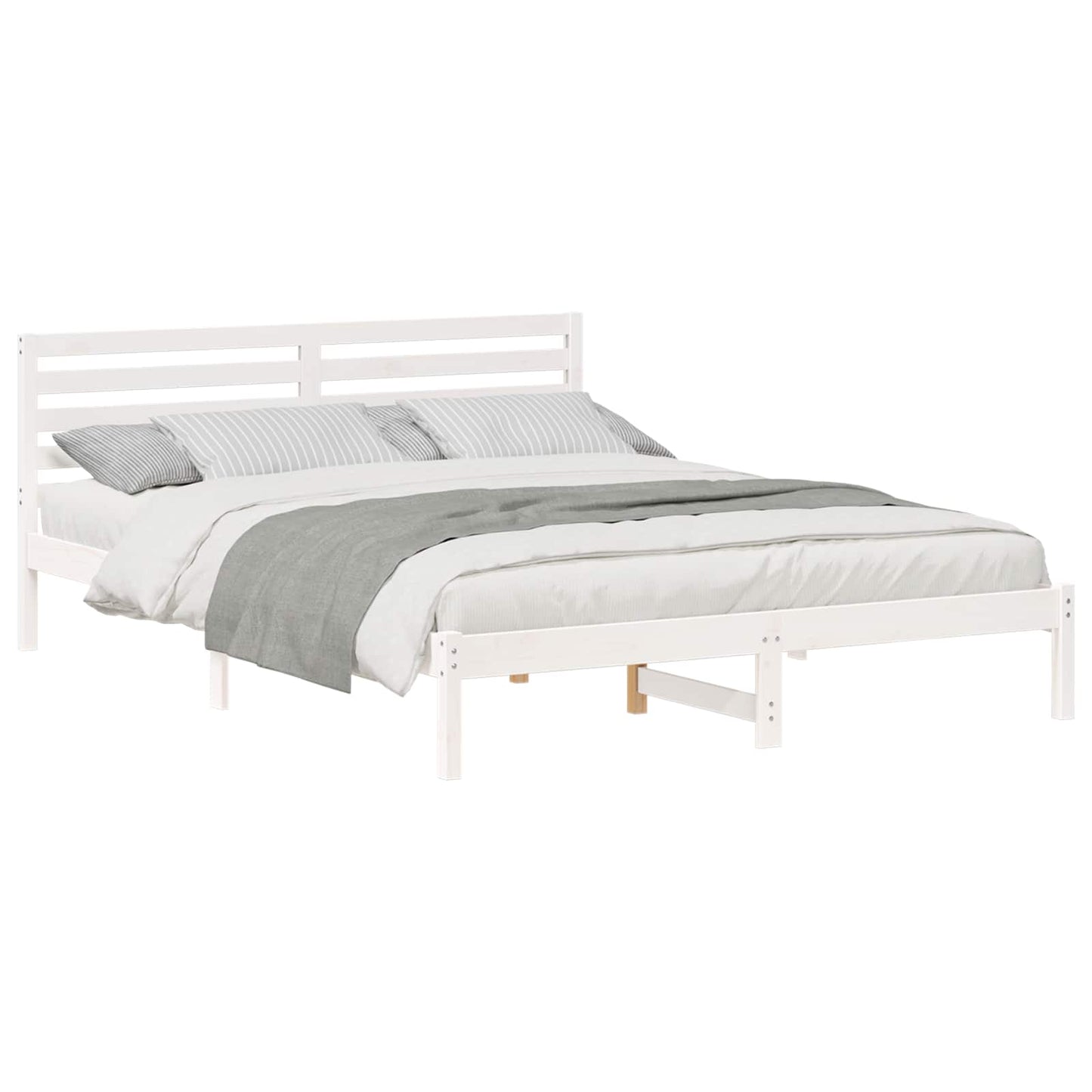 Sengestel med hovedgærde Hvid 160 x 220 cm Massiv fyrretræ
