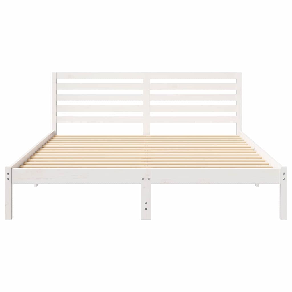 Sengestel med hovedgærde Hvid 160 x 220 cm Massiv fyrretræ