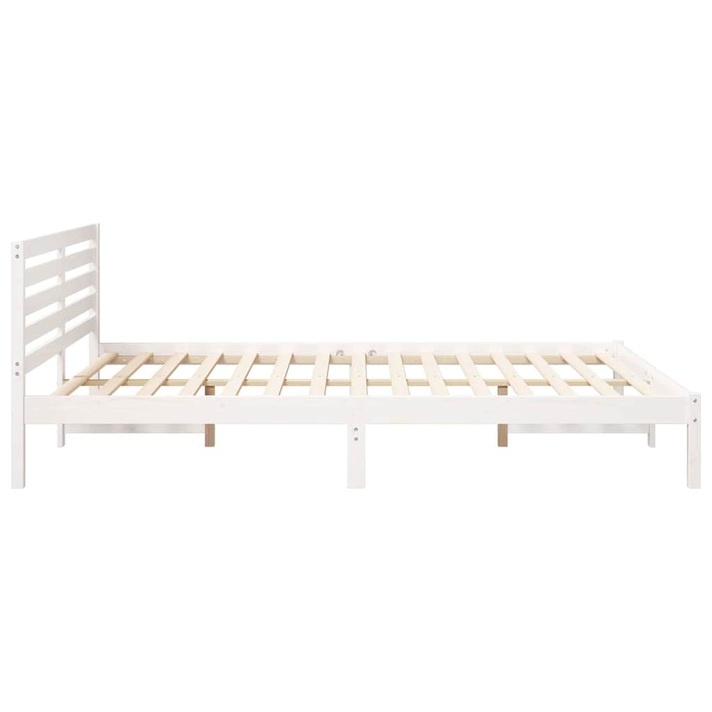 Sengestel med hovedgærde Hvid 160 x 220 cm Massiv fyrretræ