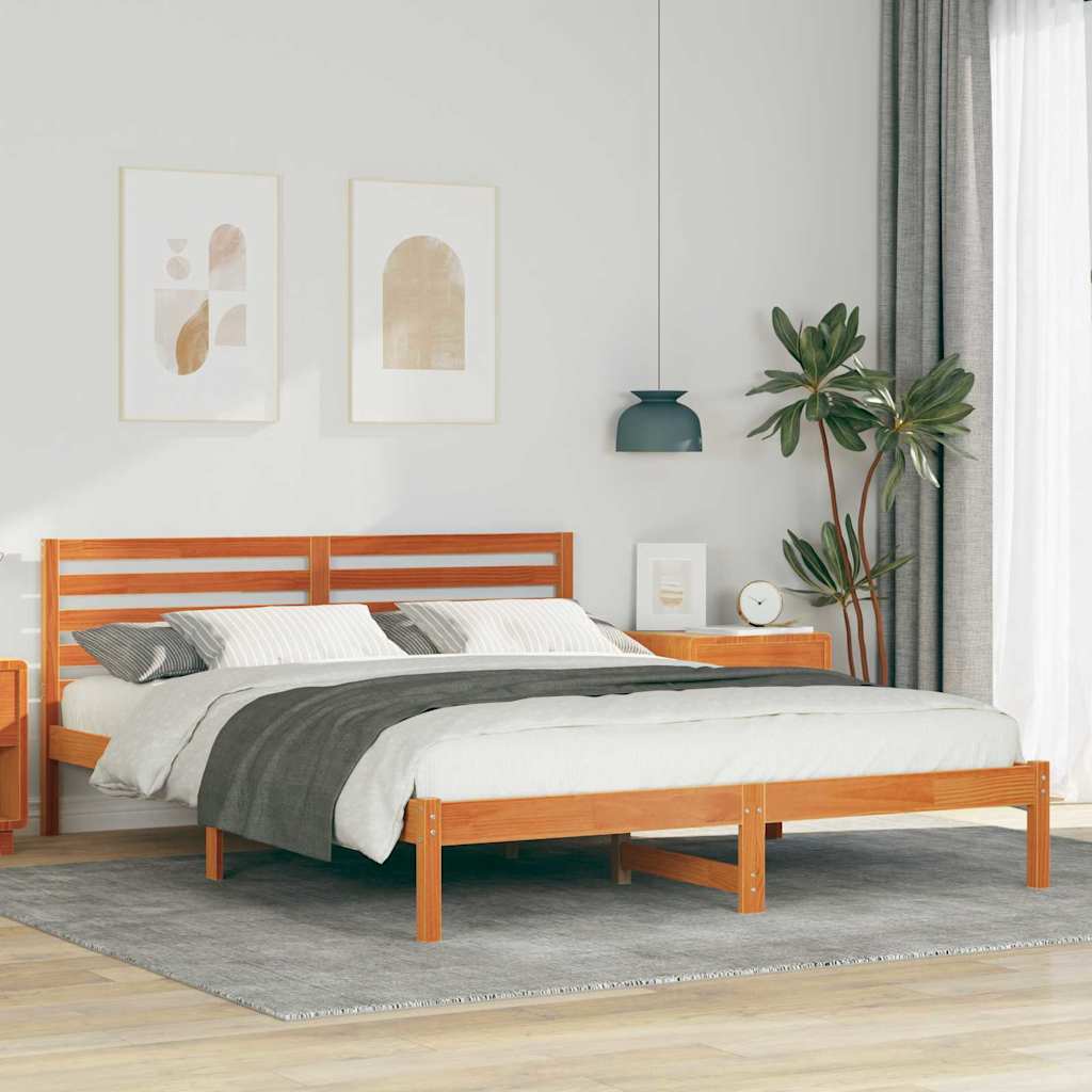 Sengestel med hovedgærde Voks brun 160 x 220 cm Massiv fyrretræ