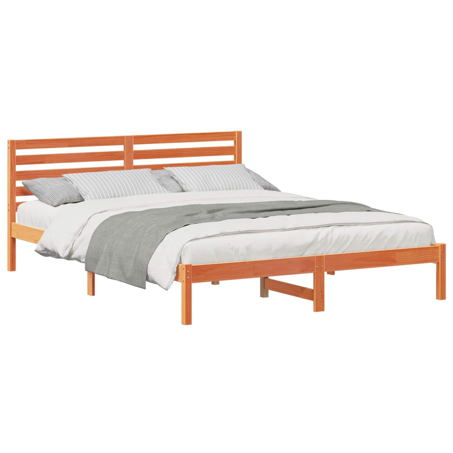 Sengestel med hovedgærde Voks brun 160 x 220 cm Massiv fyrretræ