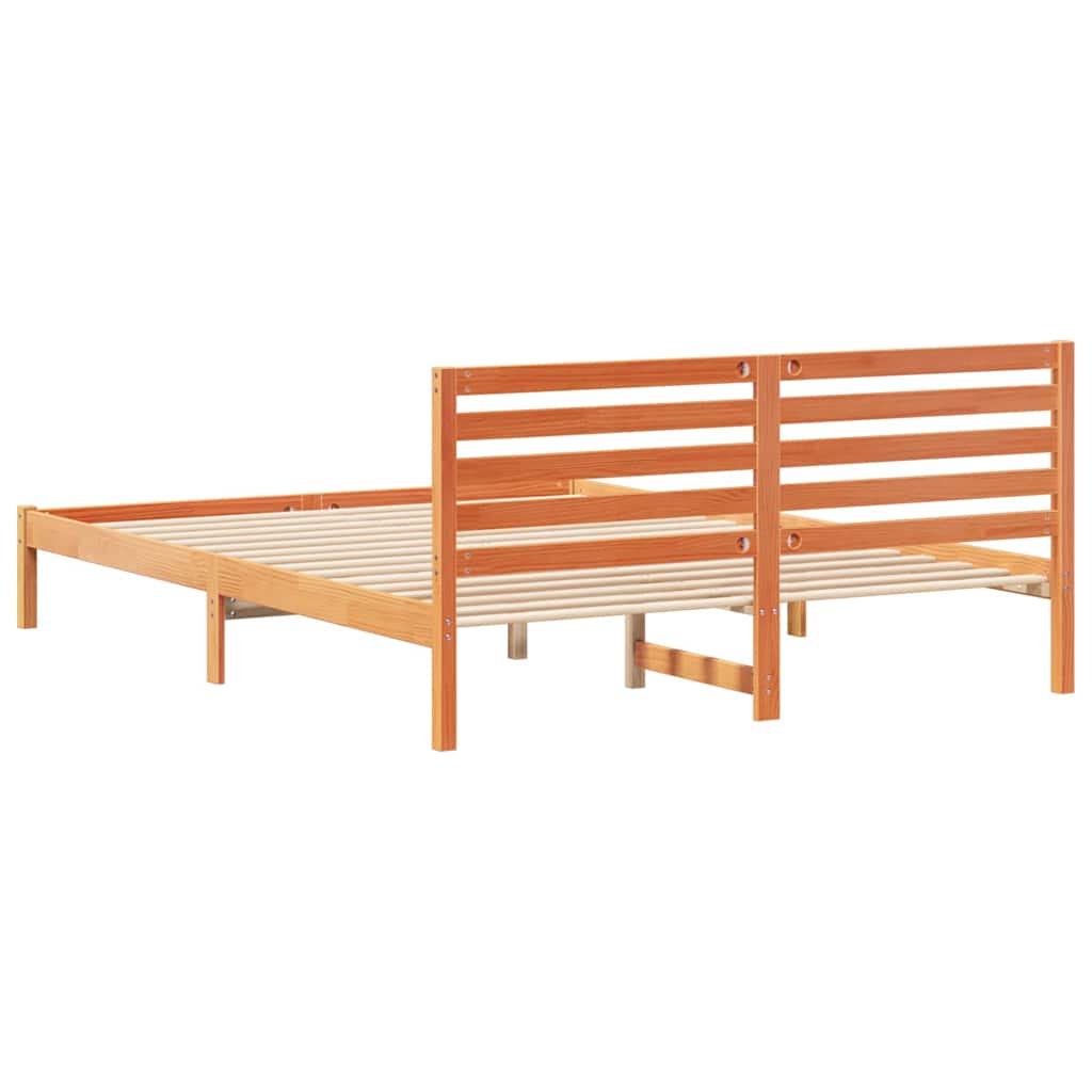 Sengestel med hovedgærde Voks brun 160 x 220 cm Massiv fyrretræ