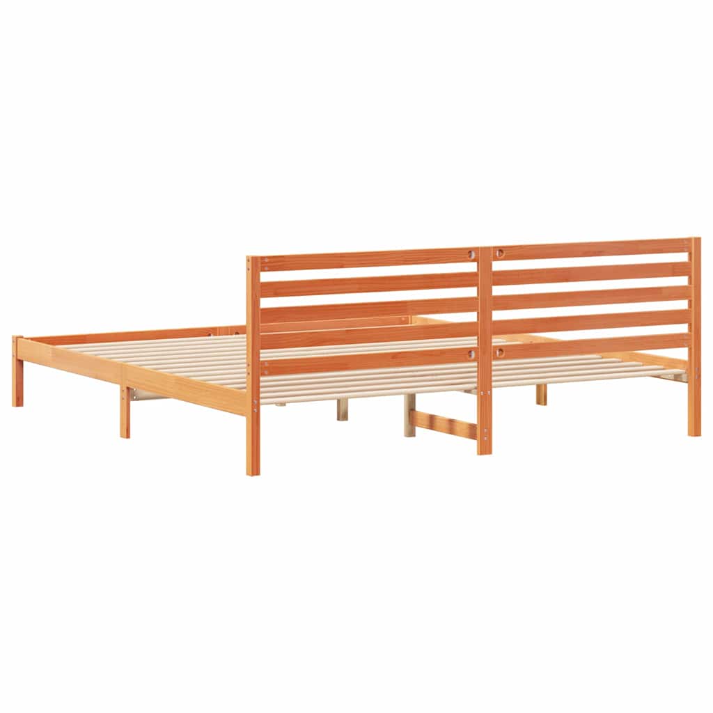 Sengestel med hovedgærde Voks brun 180 x 220 cm Massiv fyrretræ