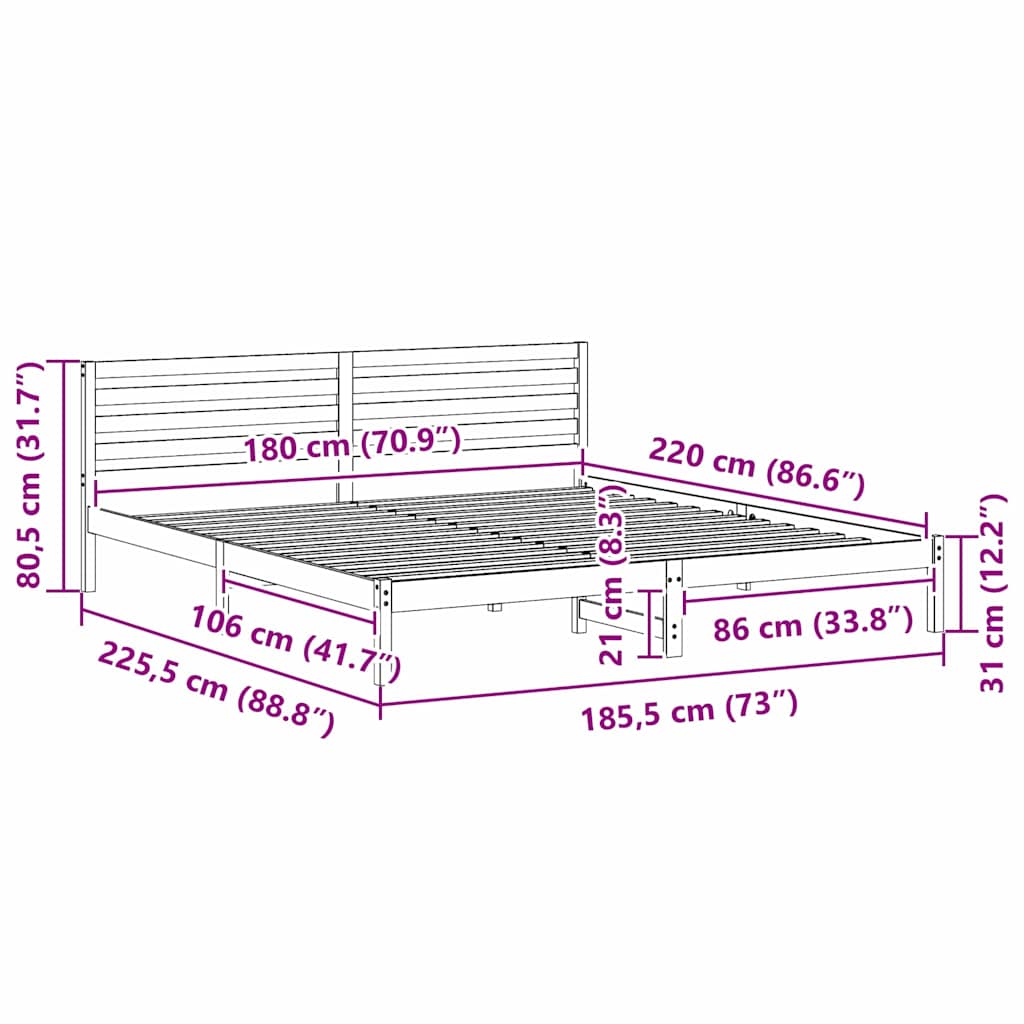 Sengestel med hovedgærde Voks brun 180 x 220 cm Massiv fyrretræ
