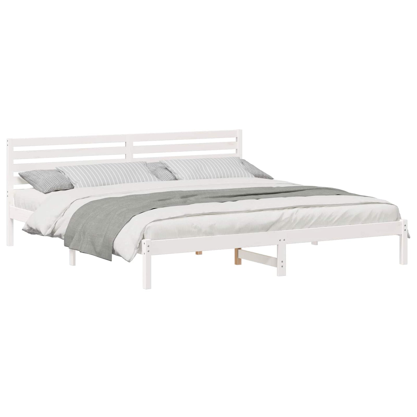 Sengestel med hovedgærde Hvid 200 x 220 cm Massiv fyrretræ