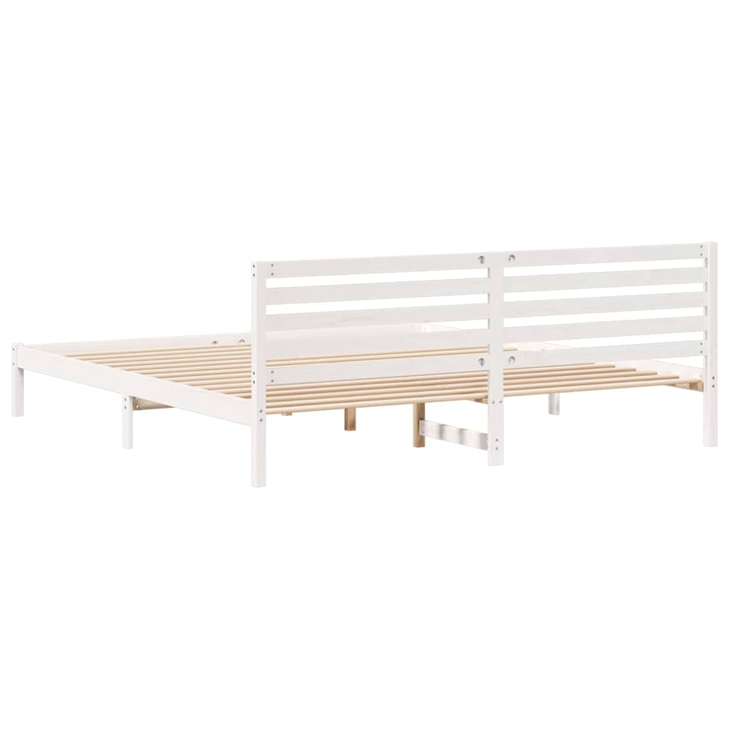 Sengestel med hovedgærde Hvid 200 x 220 cm Massiv fyrretræ