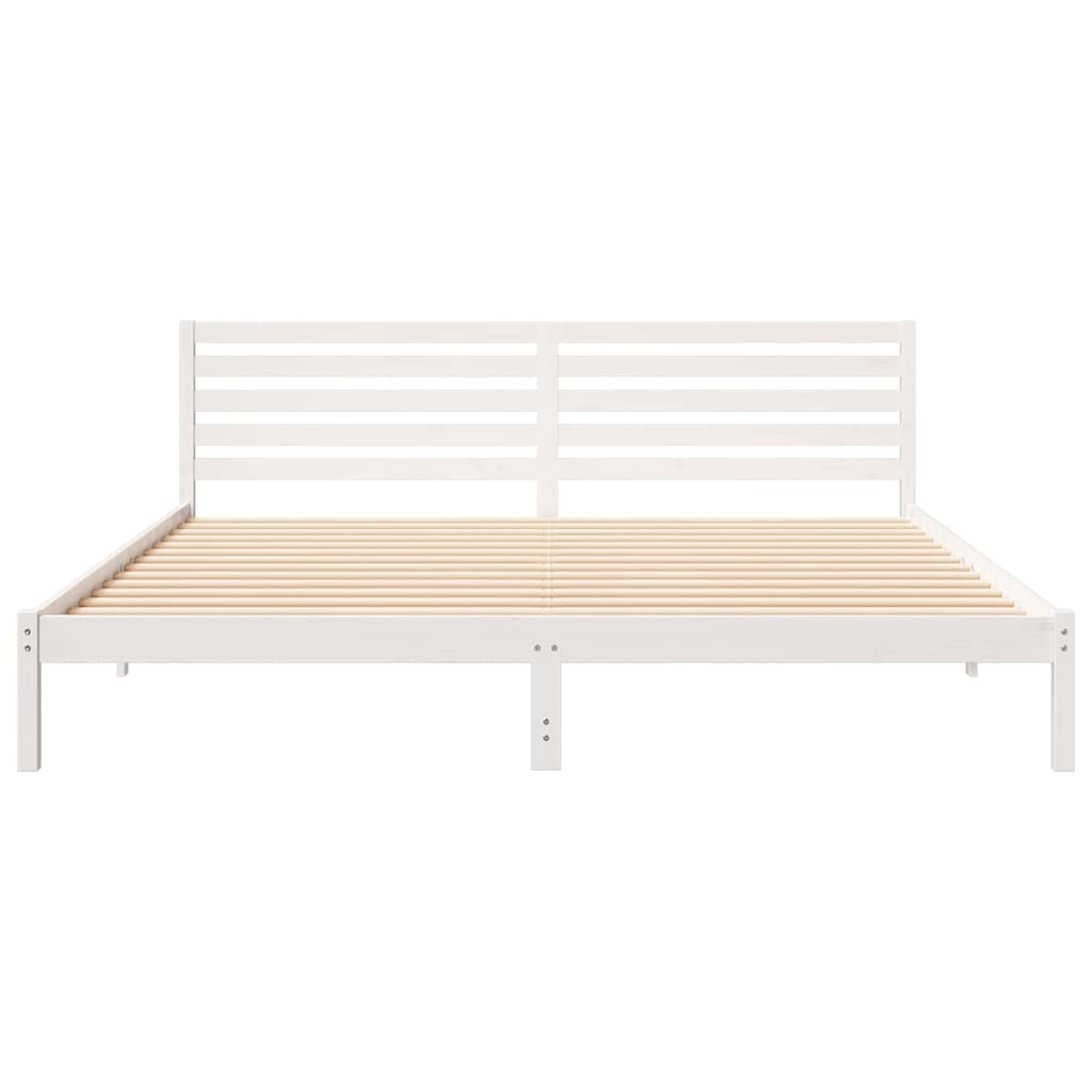 Sengestel med hovedgærde Hvid 200 x 220 cm Massiv fyrretræ