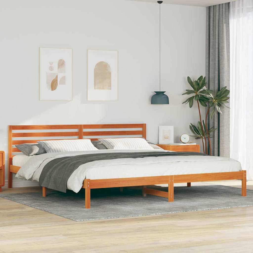 Sengestel med hovedgærde Voks brun 200 x 220 cm Massiv fyrretræ