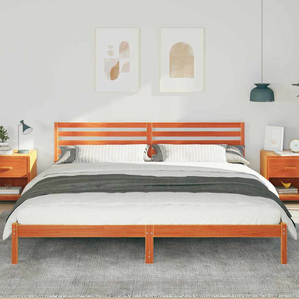 Sengestel med hovedgærde Voks brun 200 x 220 cm Massiv fyrretræ