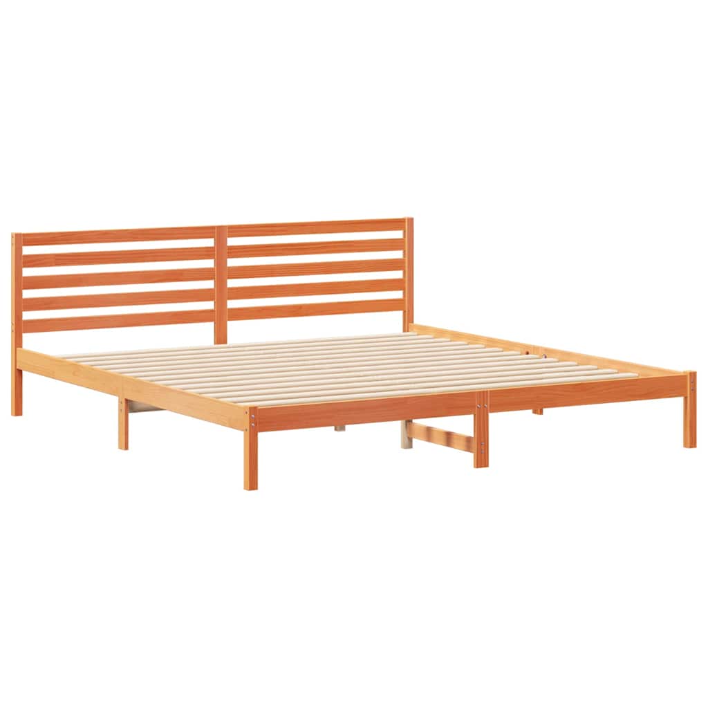Sengestel med hovedgærde Voks brun 200 x 220 cm Massiv fyrretræ