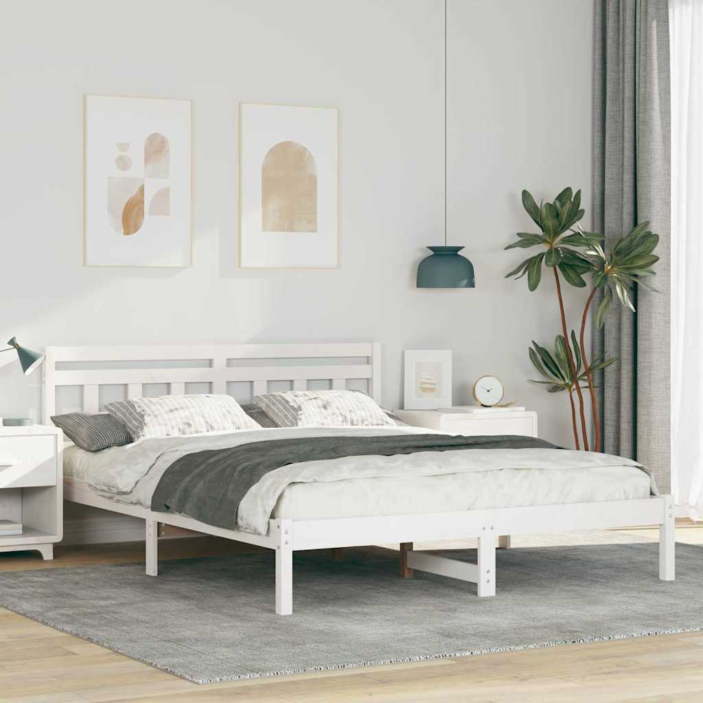 Sengestel Hvid 150 x 200 cm Massiv fyrretræ