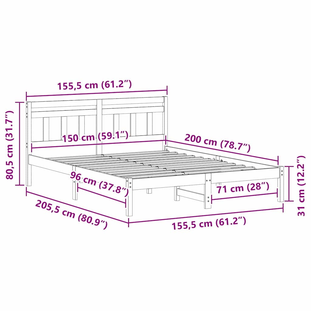 Sengestel Brun 150 x 200 cm Massiv fyrretræ