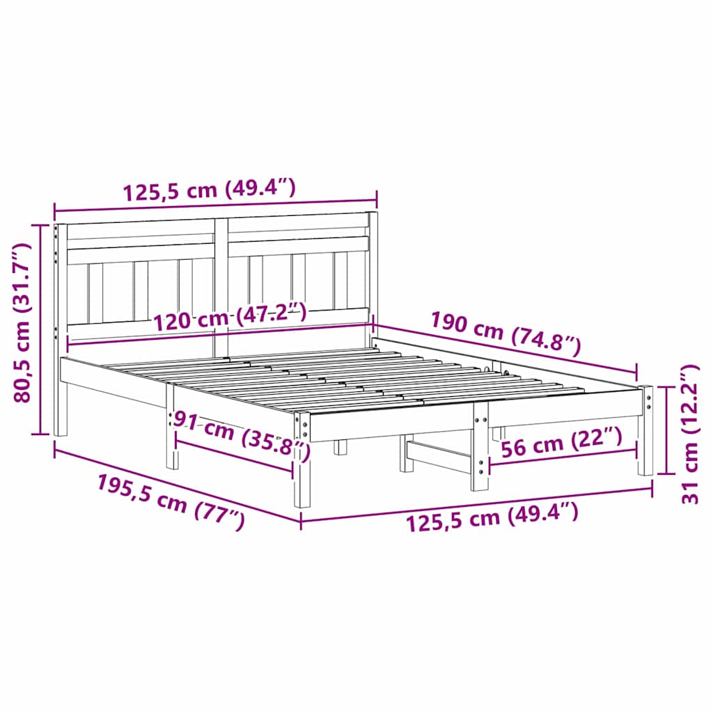 Sengestel Hvid 120 x 190 cm Massiv fyrretræ