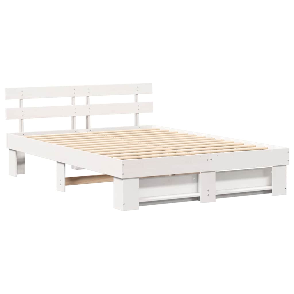 Sengestel med hovedgærde Hvid 160 x 200 cm Massiv fyrretræ