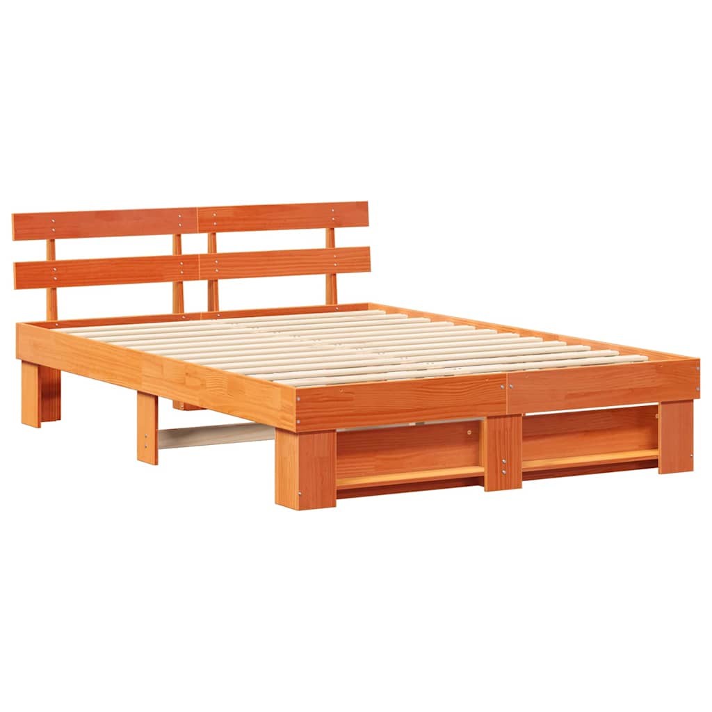 Sengestel med hovedgærde Voks brun 160 x 200 cm Massiv fyrretræ