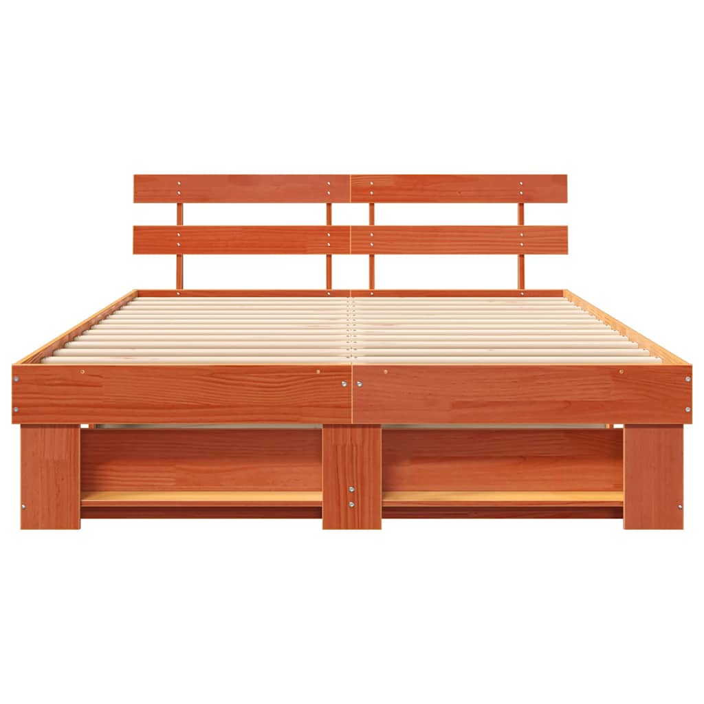 Sengestel med hovedgærde Voks brun 160 x 200 cm Massiv fyrretræ
