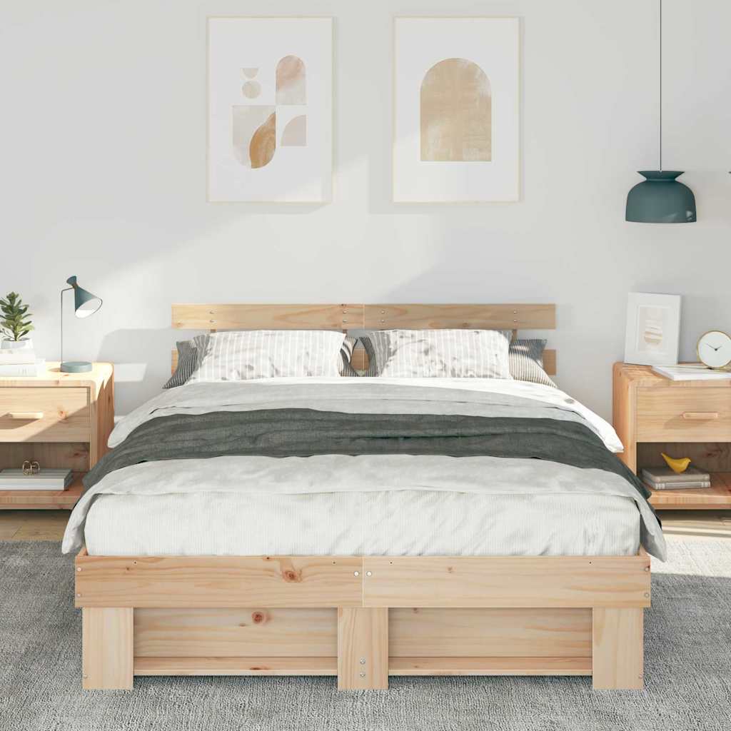 Sengestel med hovedgærde Brun 150 x 200 cm Massiv fyrretræ