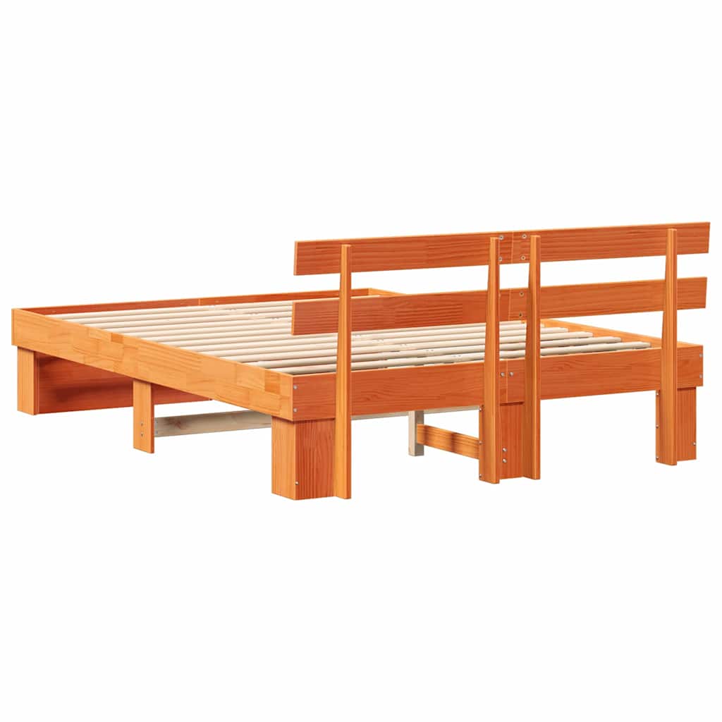 Sengestel med hovedgærde Voks brun 150 x 200 cm Massiv fyrretræ
