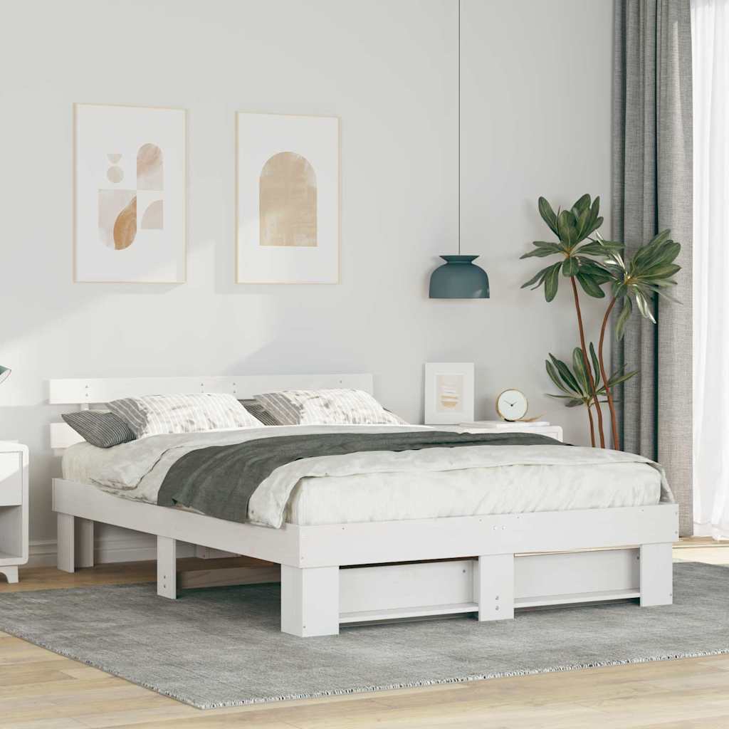 Sengestel med hovedgærde Hvid 140 x 200 cm Massiv fyrretræ