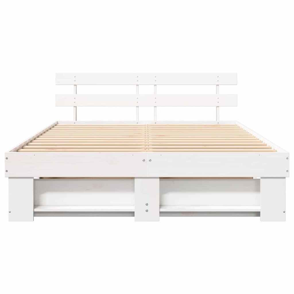 Sengestel med hovedgærde Hvid 140 x 200 cm Massiv fyrretræ