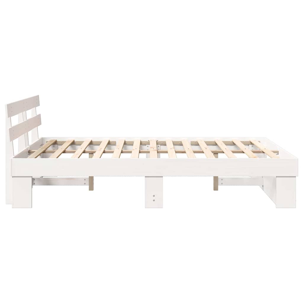 Sengestel med hovedgærde Hvid 140 x 200 cm Massiv fyrretræ