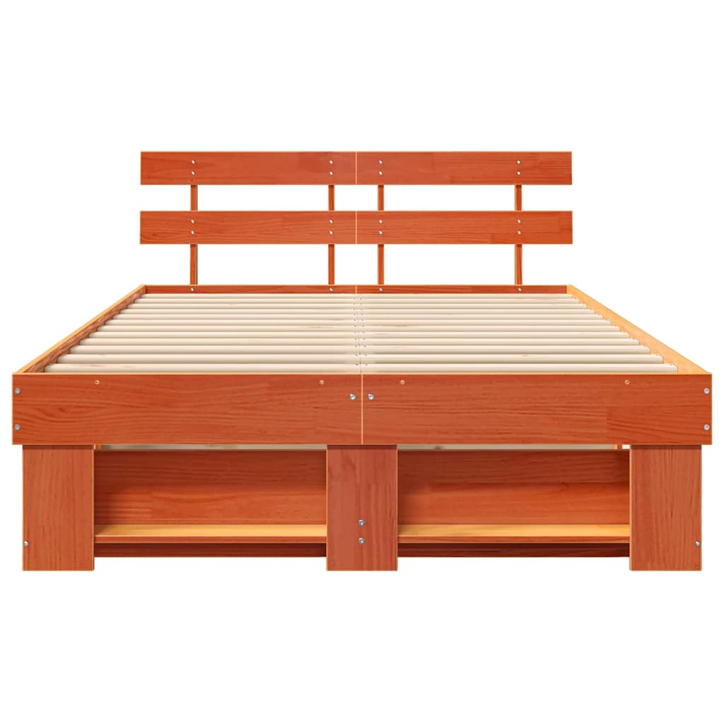 Sengestel med hovedgærde Voks brun 120 x 200 cm Massiv fyrretræ