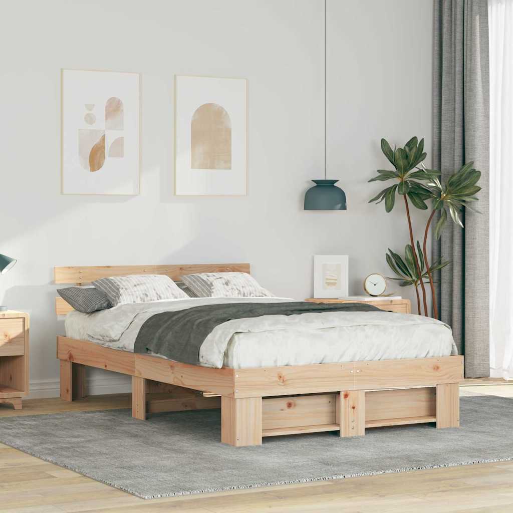 Sengestel med hovedgærde Brun 140 x 190 cm Massiv fyrretræ