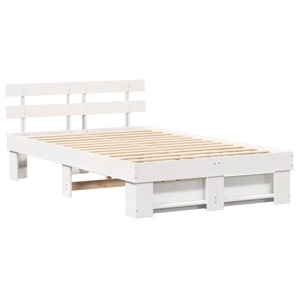 Sengestel med hovedgærde Hvid 140 x 190 cm Massiv fyrretræ