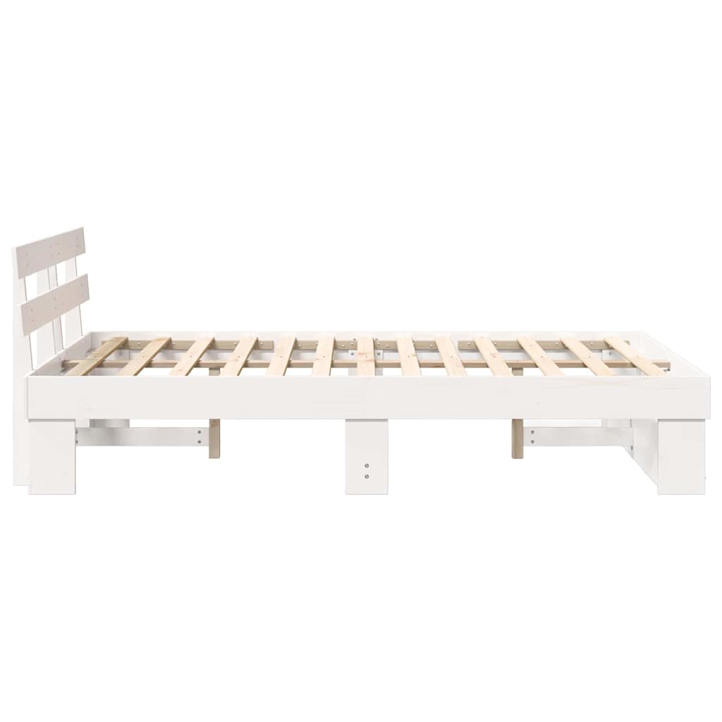 Sengestel med hovedgærde Hvid 140 x 190 cm Massiv fyrretræ