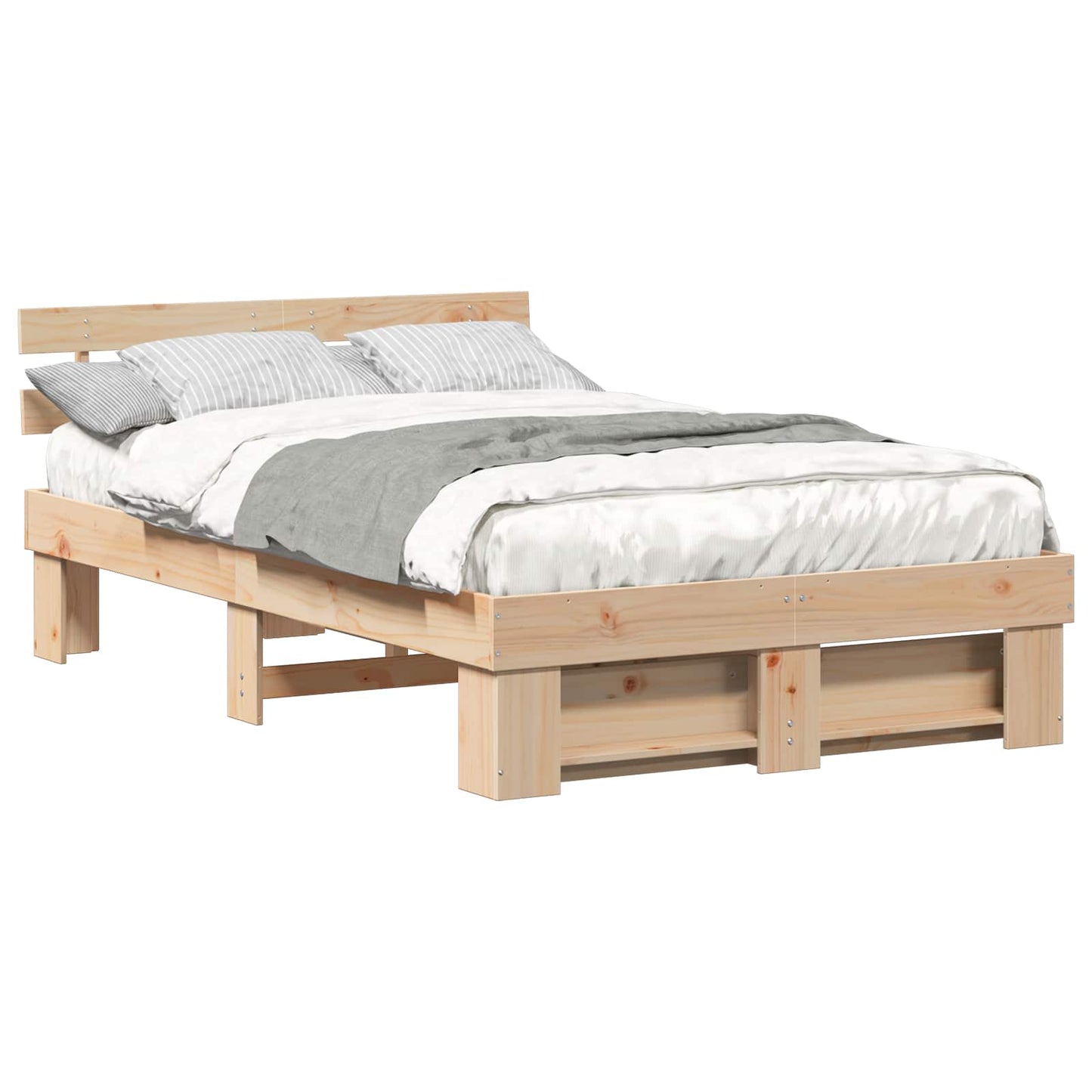 Sengestel med hovedgærde Brun 135 x 190 cm Massiv fyrretræ