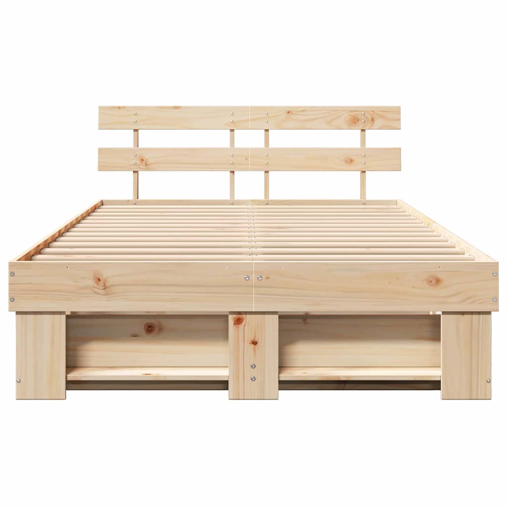 Sengestel med hovedgærde Brun 135 x 190 cm Massiv fyrretræ