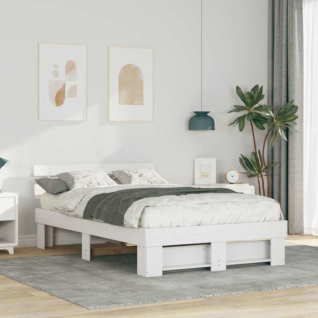 Sengestel med hovedgærde Hvid 135 x 190 cm Massiv fyrretræ