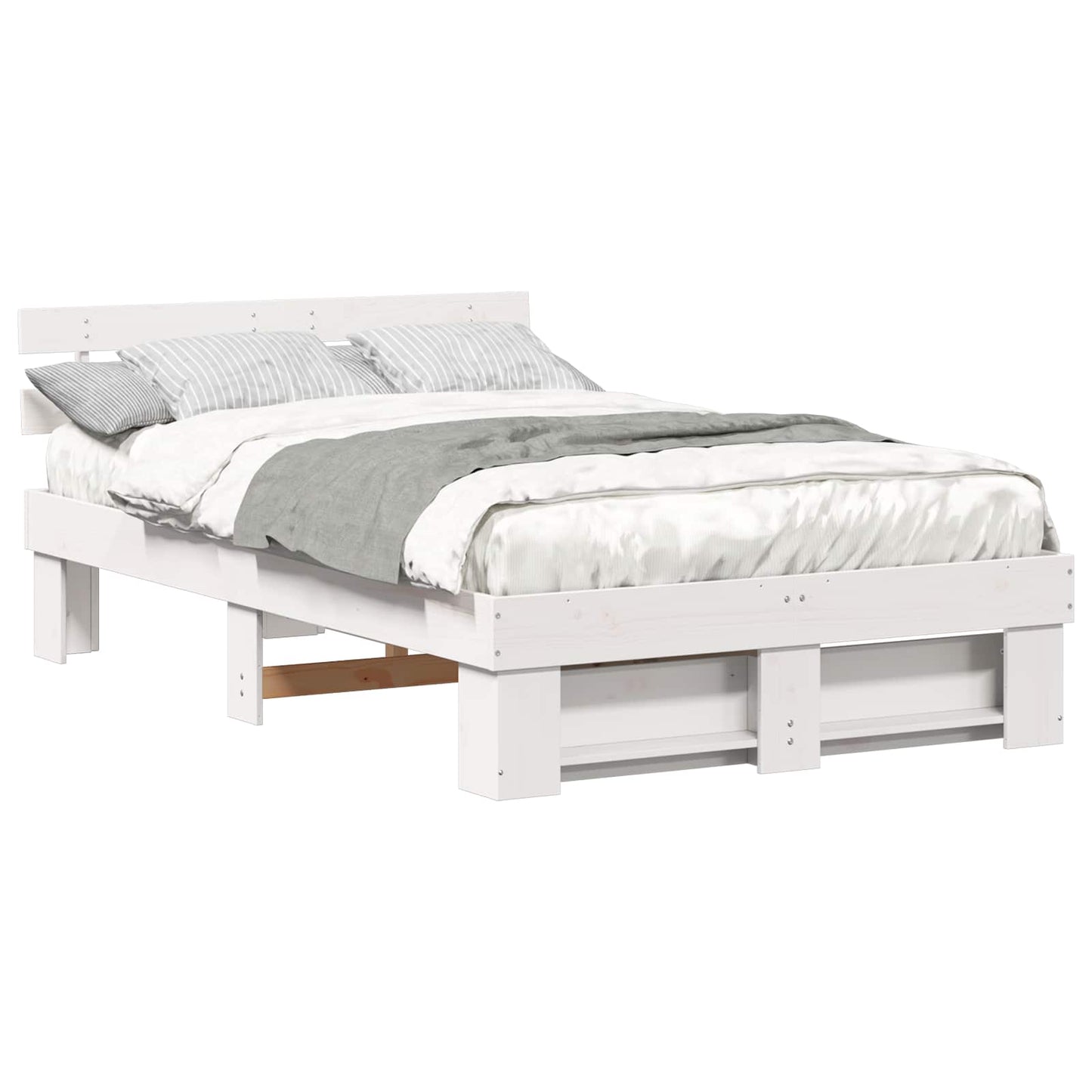 Sengestel med hovedgærde Hvid 135 x 190 cm Massiv fyrretræ