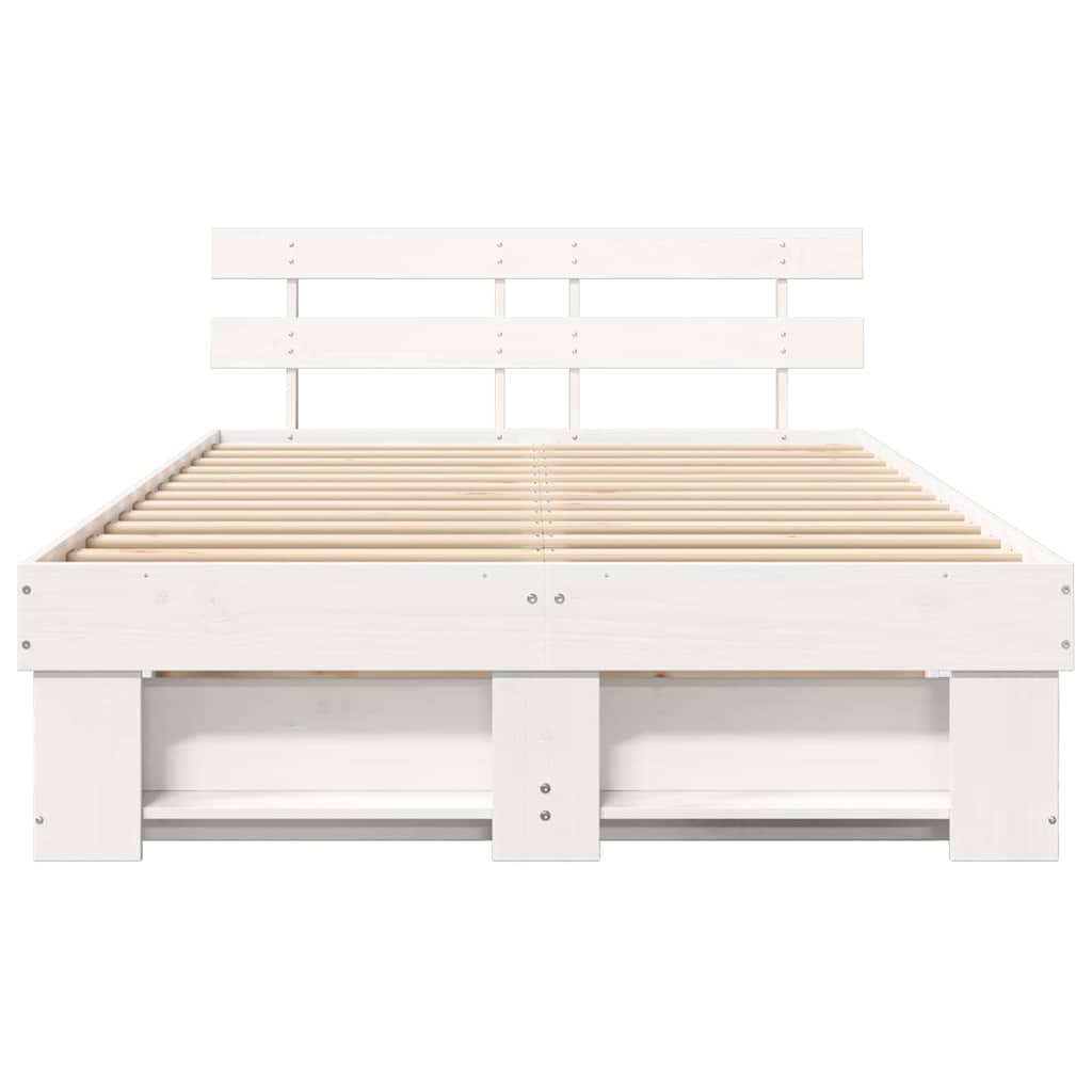 Sengestel med hovedgærde Hvid 135 x 190 cm Massiv fyrretræ