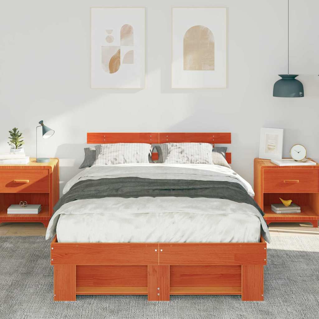 Sengestel med hovedgærde Voks brun 135 x 190 cm Massiv fyrretræ