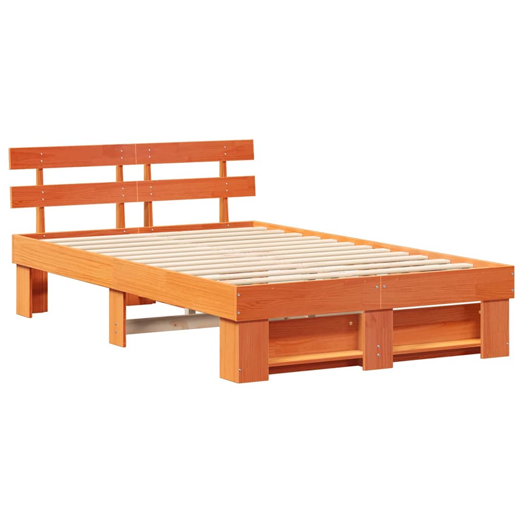 Sengestel med hovedgærde Voks brun 135 x 190 cm Massiv fyrretræ