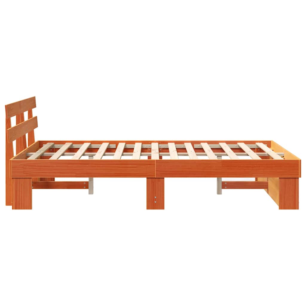 Sengestel med hovedgærde Voks brun 135 x 190 cm Massiv fyrretræ
