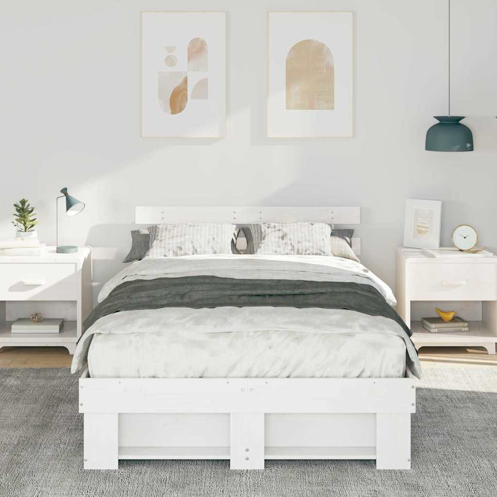 Sengestel med hovedgærde Hvid 120 x 190 cm Massiv fyrretræ