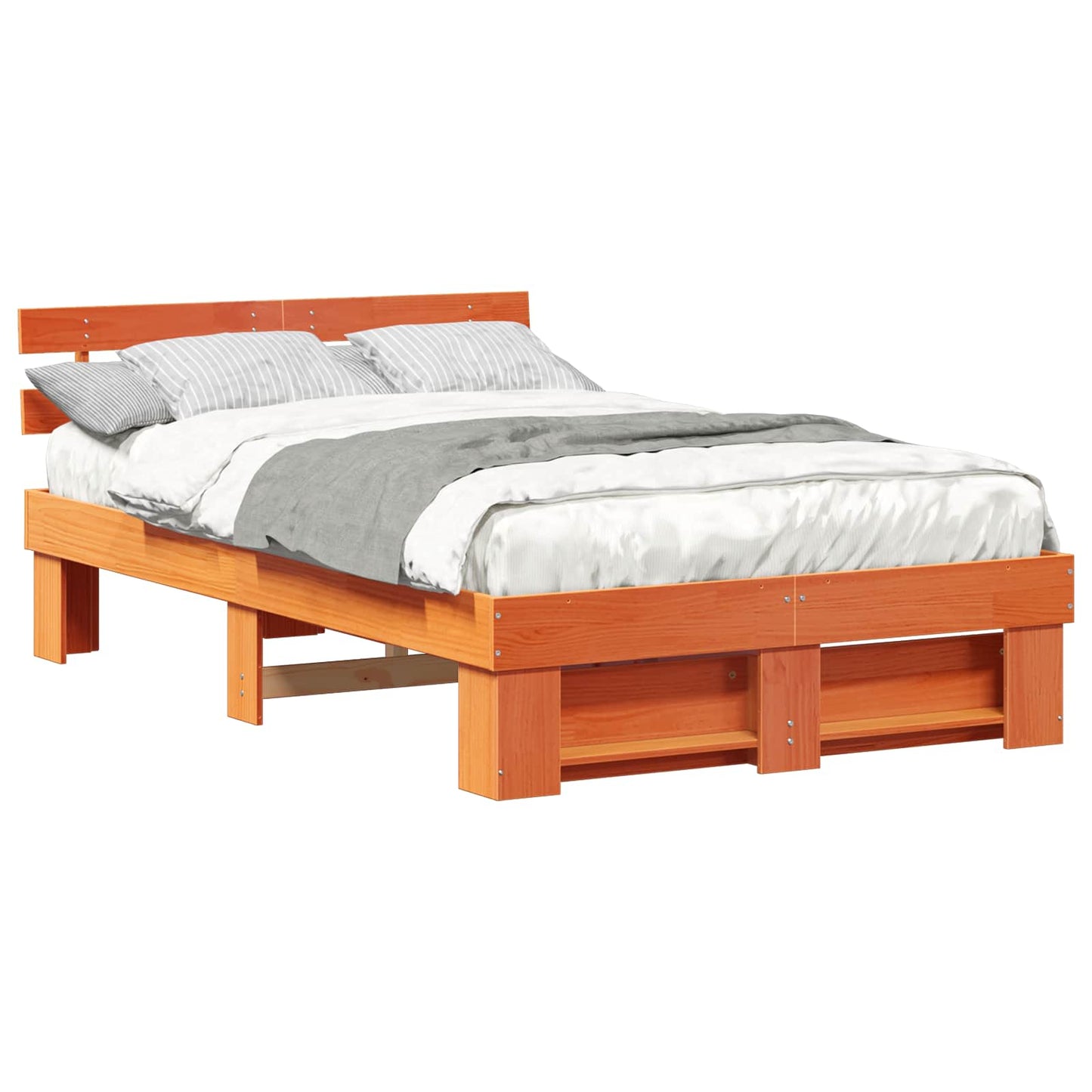 Sengestel med hovedgærde Voks brun 120 x 190 cm Massiv fyrretræ