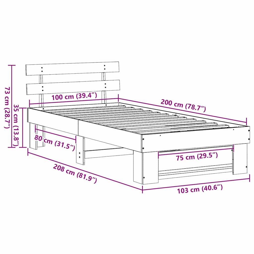 Sengestel med hovedgærde Voks brun 100 x 200 cm Massiv fyrretræ