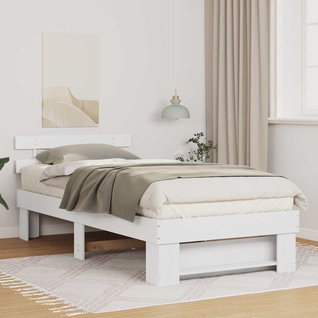 Sengestel med hovedgærde Hvid 90 x 200 cm Massiv fyrretræ