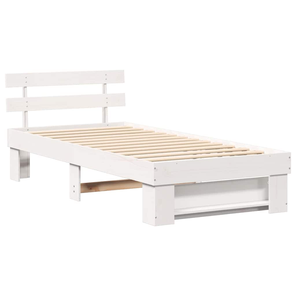 Sengestel med hovedgærde Hvid 90 x 200 cm Massiv fyrretræ