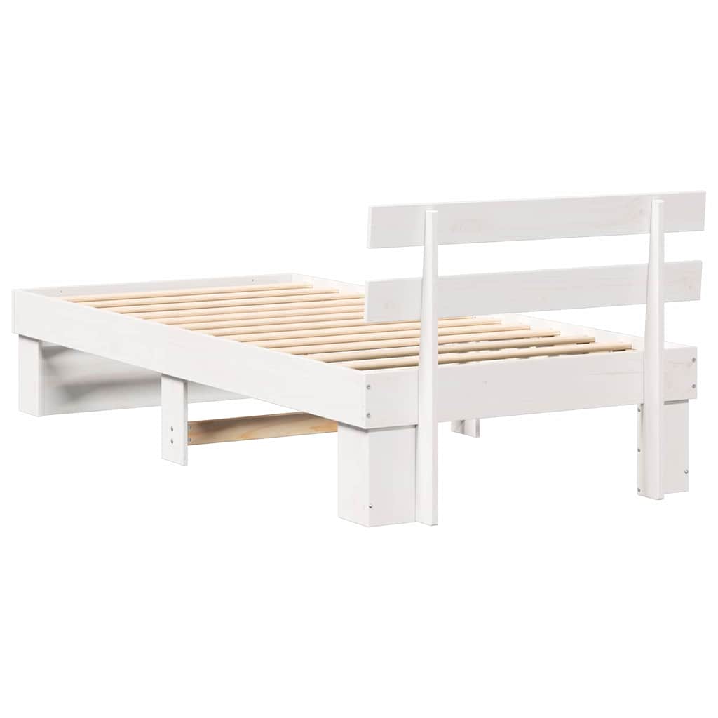 Sengestel med hovedgærde Hvid 90 x 190 cm Massiv fyrretræ