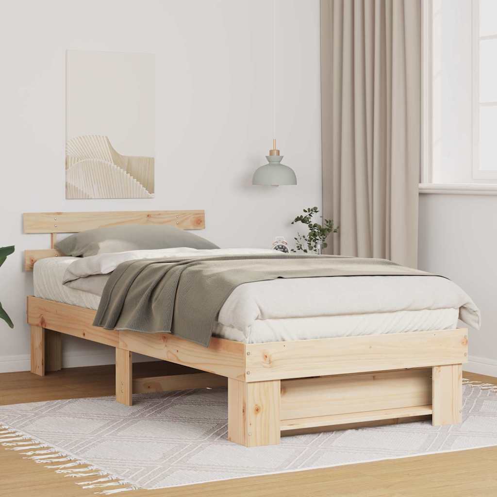 Sengestel med hovedgærde Brun 75 x 190 cm Massiv fyrretræ