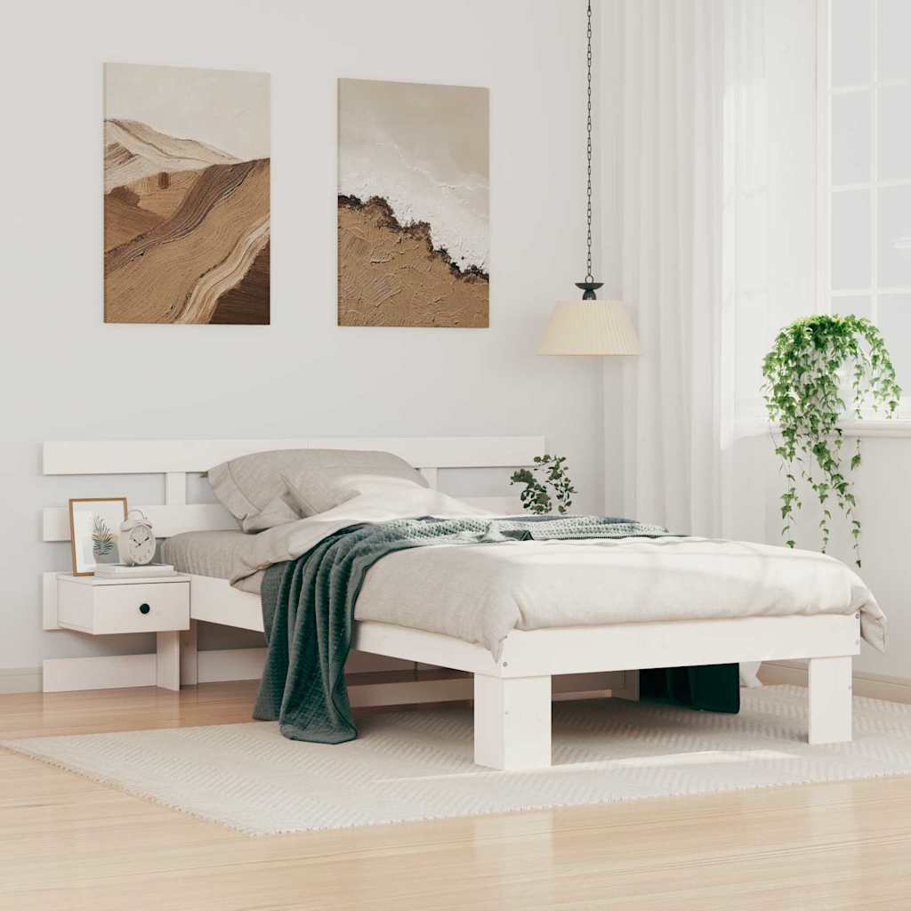 Sengestel med hovedgærde Hvid 100 x 200 cm Massiv fyrretræ