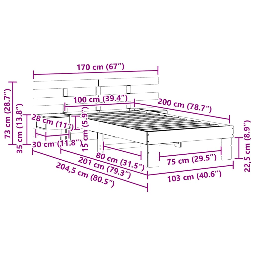 Sengestel med hovedgærde Hvid 100 x 200 cm Massiv fyrretræ